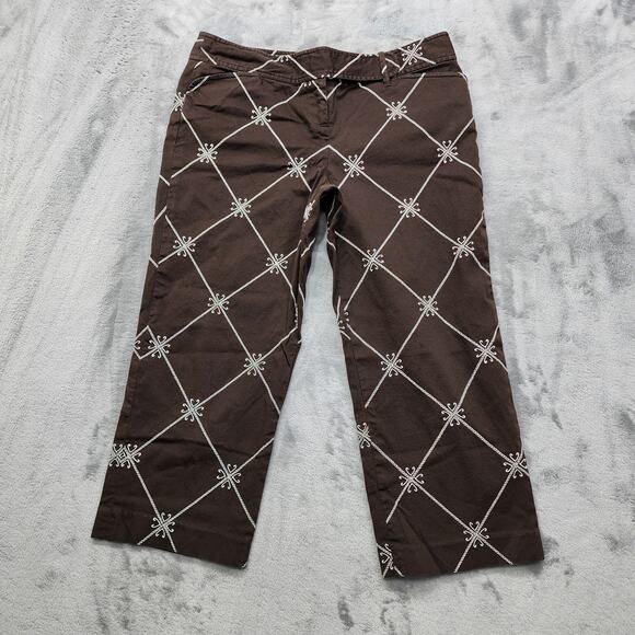 Ann Taylor LOFT Pants - Ann Taylor LOFT Pants Womens 6P PETITE Brown White Embroidered Marisa Crop Capri